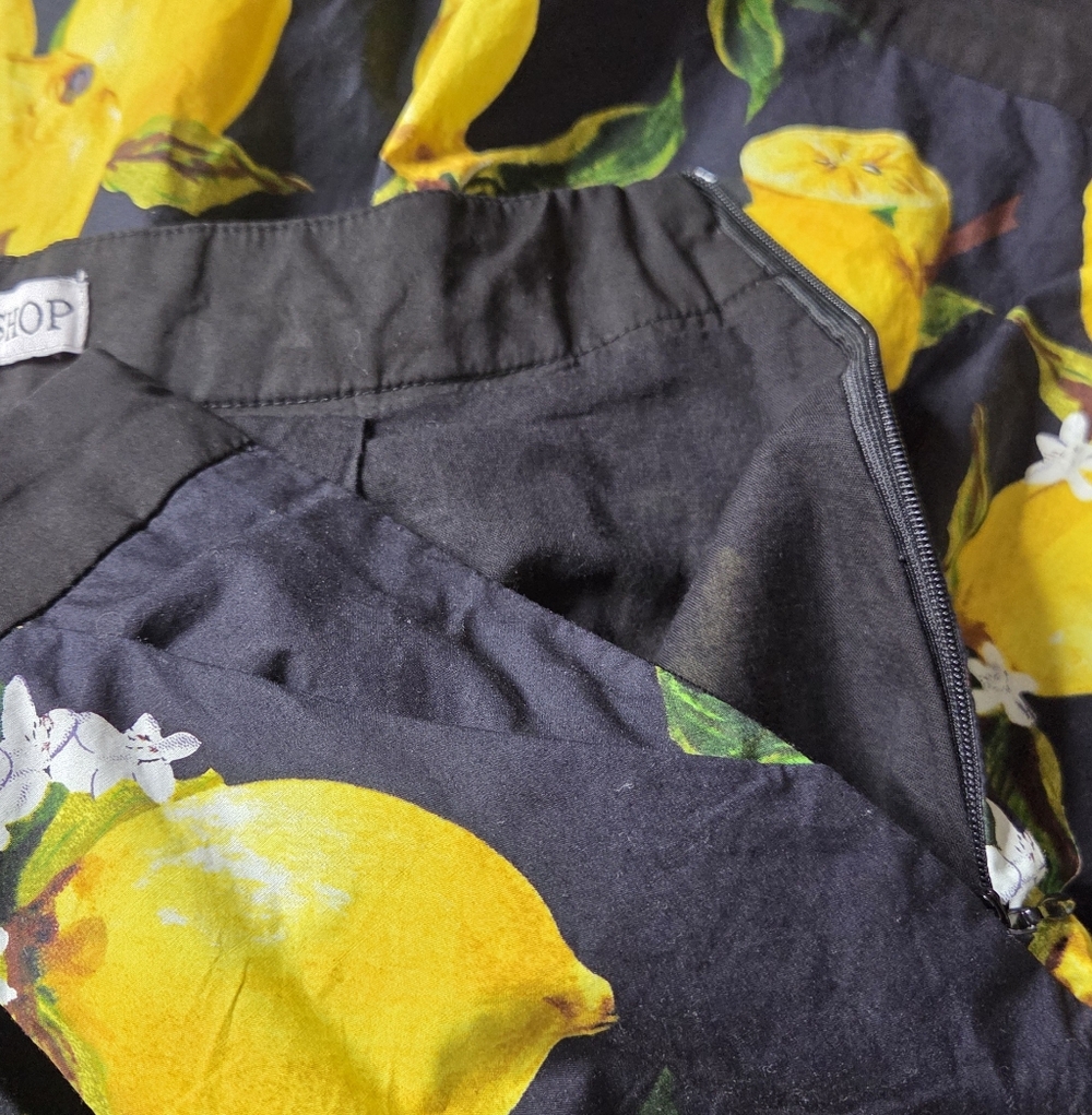 FROCK SHOP Lemon Print Pleated Cotton Skirt XS - Picture 4 of 5